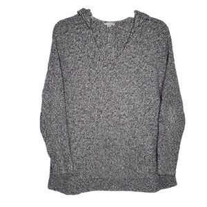 J Jill Pure Jill Knit Hoodie Sweater MP M Petite Marled Gray Pullover Preppy
